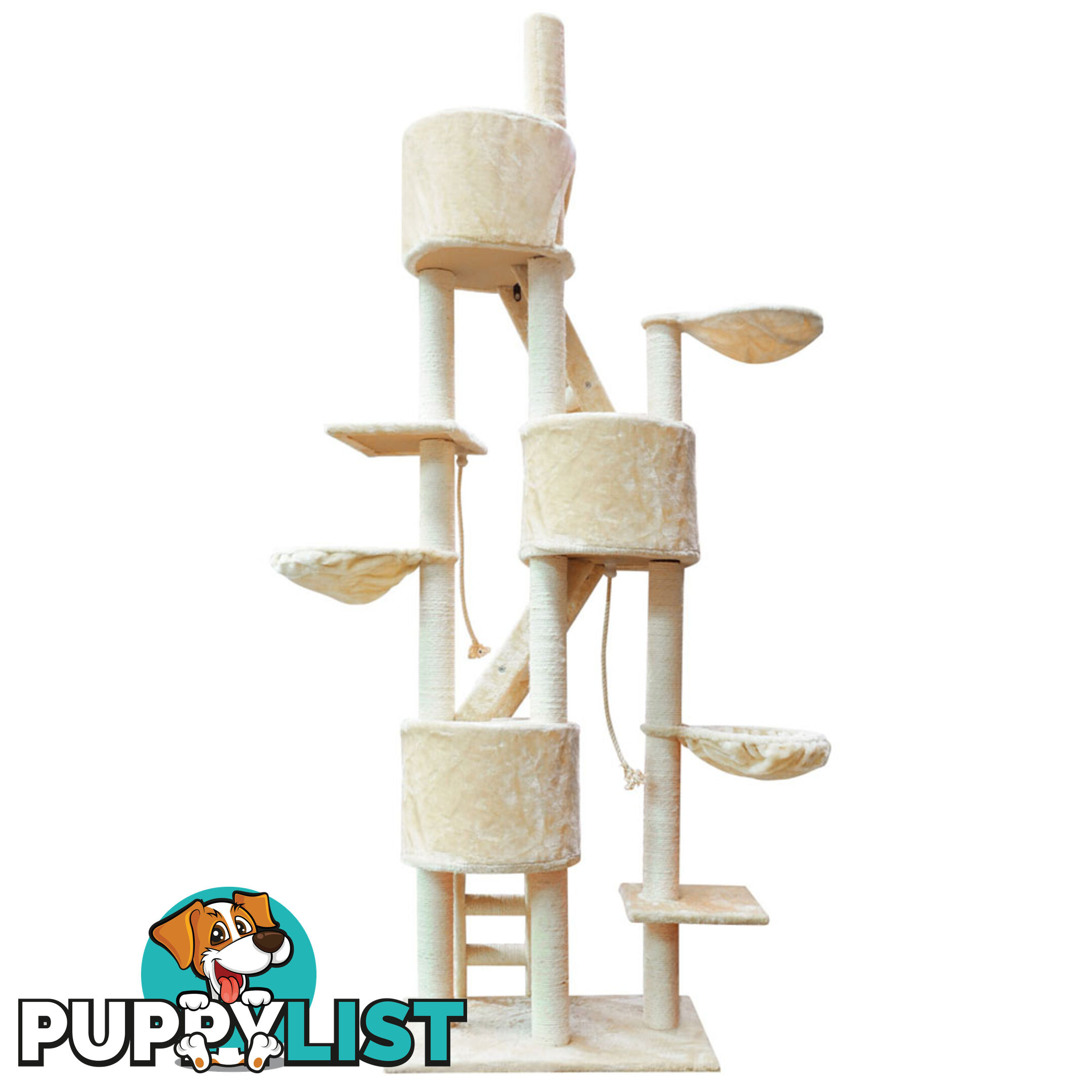 Multi Level Cat Scratching Poles Tree w/ Ladder Beige