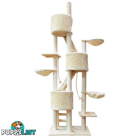 Multi Level Cat Scratching Poles Tree w/ Ladder Beige