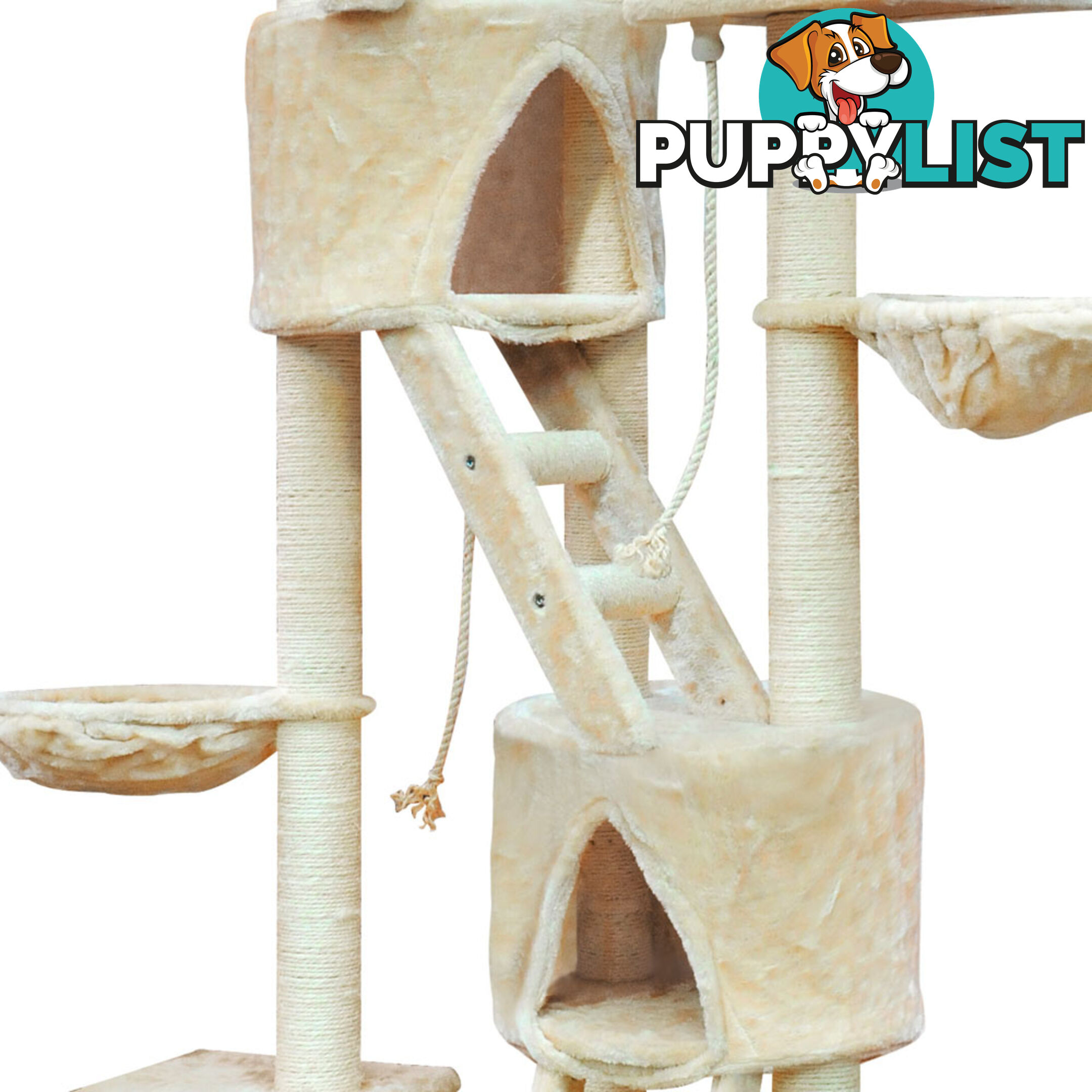 Multi Level Cat Scratching Poles Tree w/ Ladder Beige