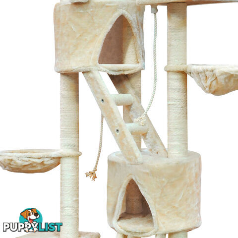 Multi Level Cat Scratching Poles Tree w/ Ladder Beige