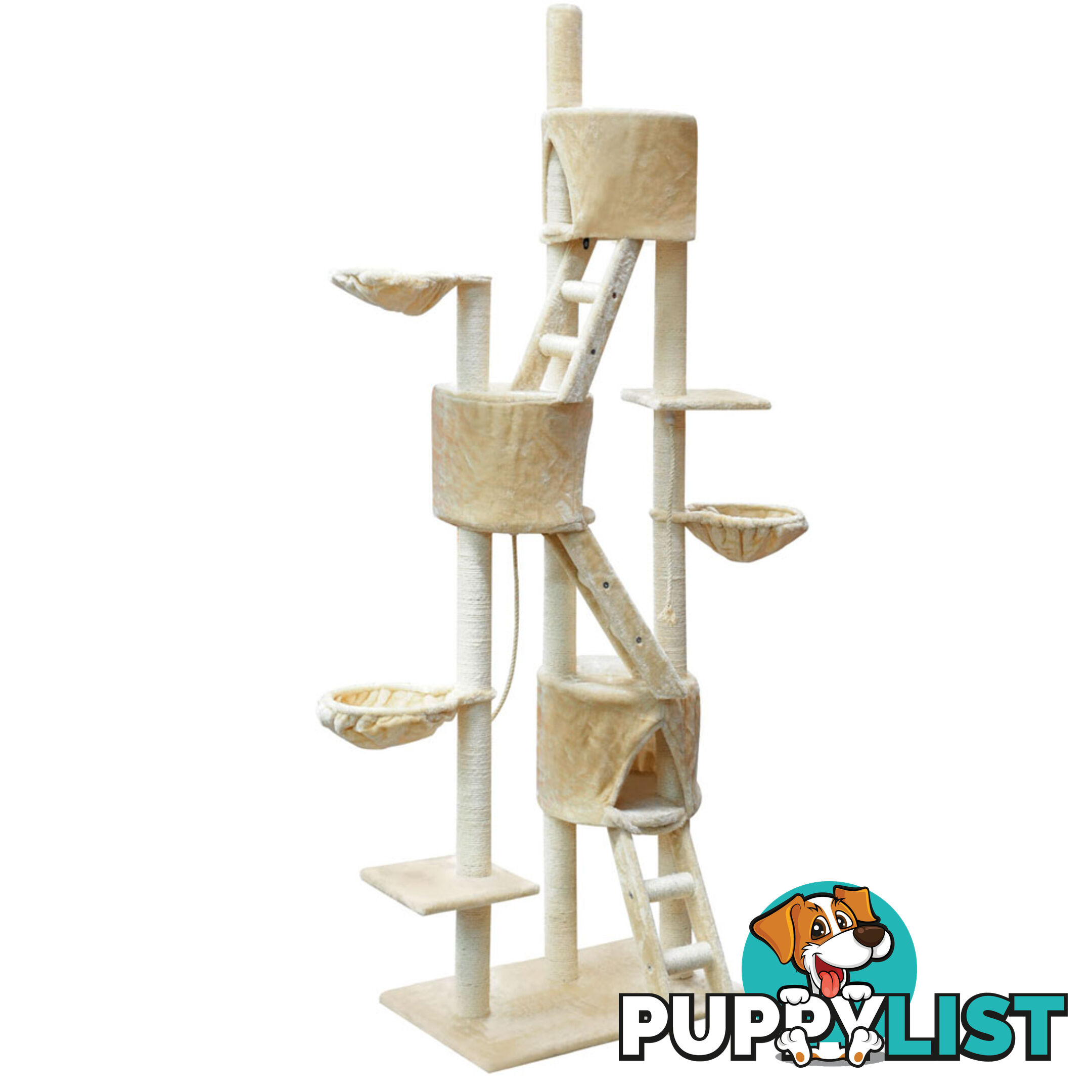 Multi Level Cat Scratching Poles Tree w/ Ladder Beige