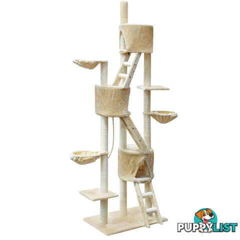 Multi Level Cat Scratching Poles Tree w/ Ladder Beige