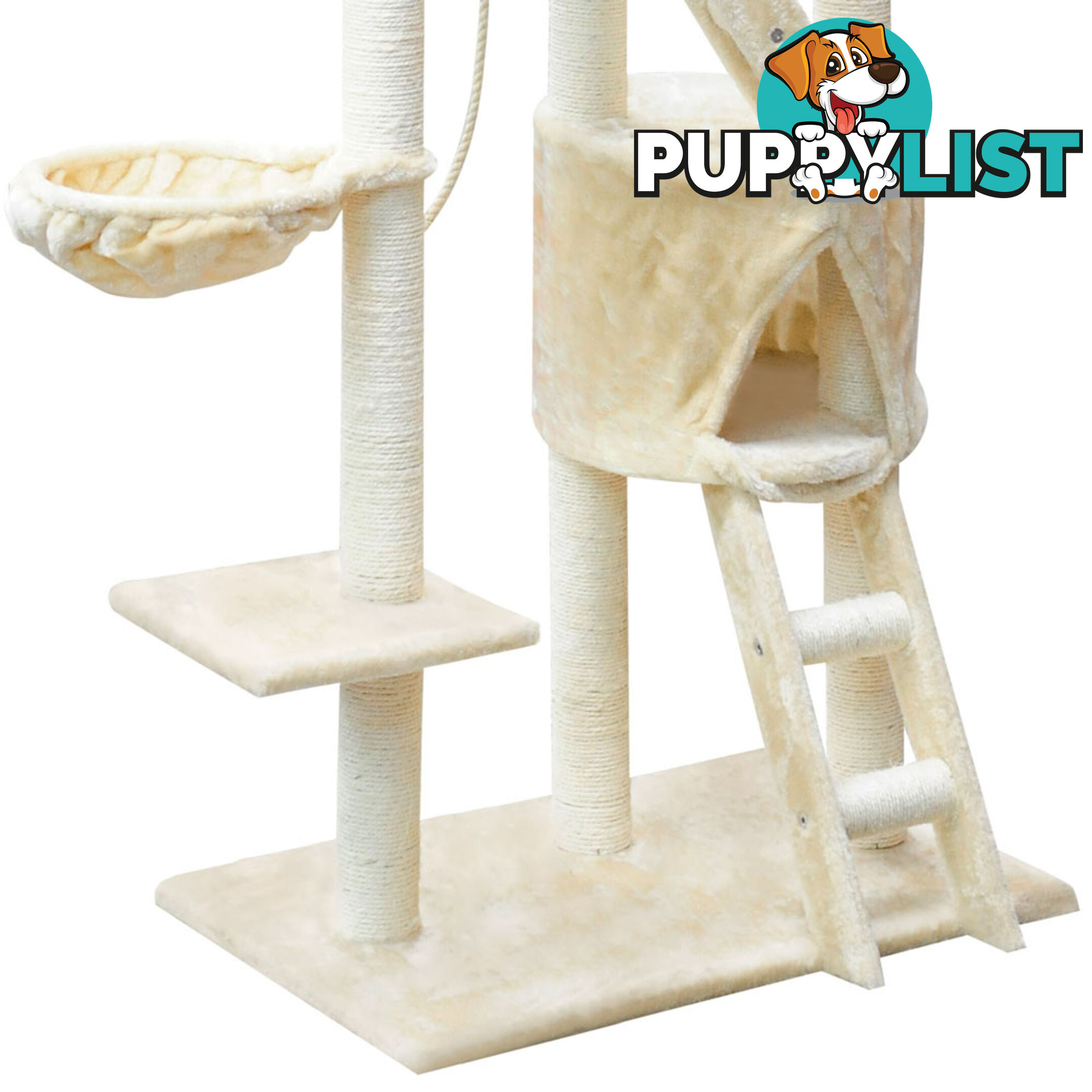 Multi Level Cat Scratching Poles Tree w/ Ladder Beige