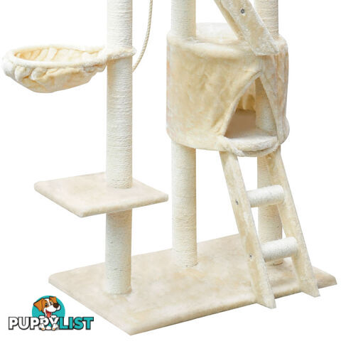 Multi Level Cat Scratching Poles Tree w/ Ladder Beige