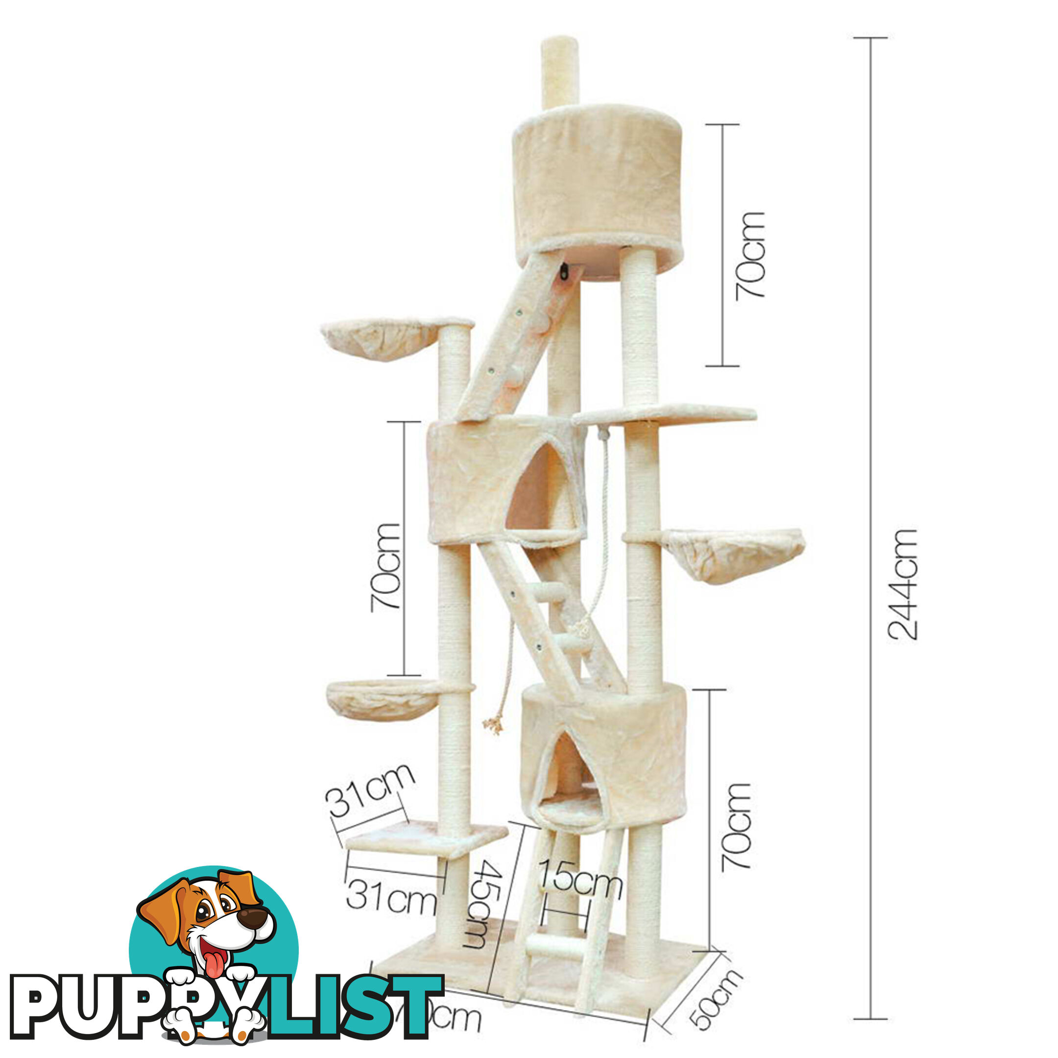 Multi Level Cat Scratching Poles Tree w/ Ladder Beige