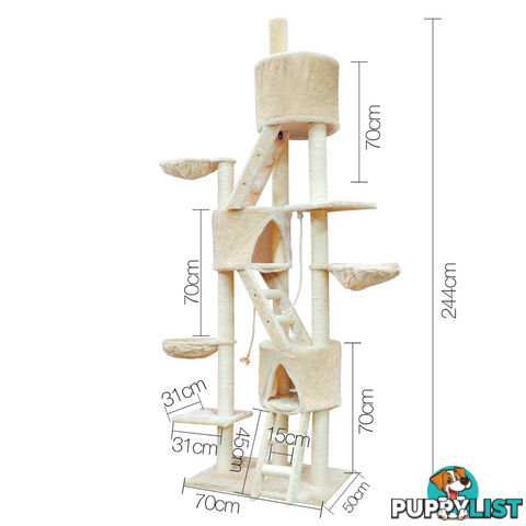 Multi Level Cat Scratching Poles Tree w/ Ladder Beige