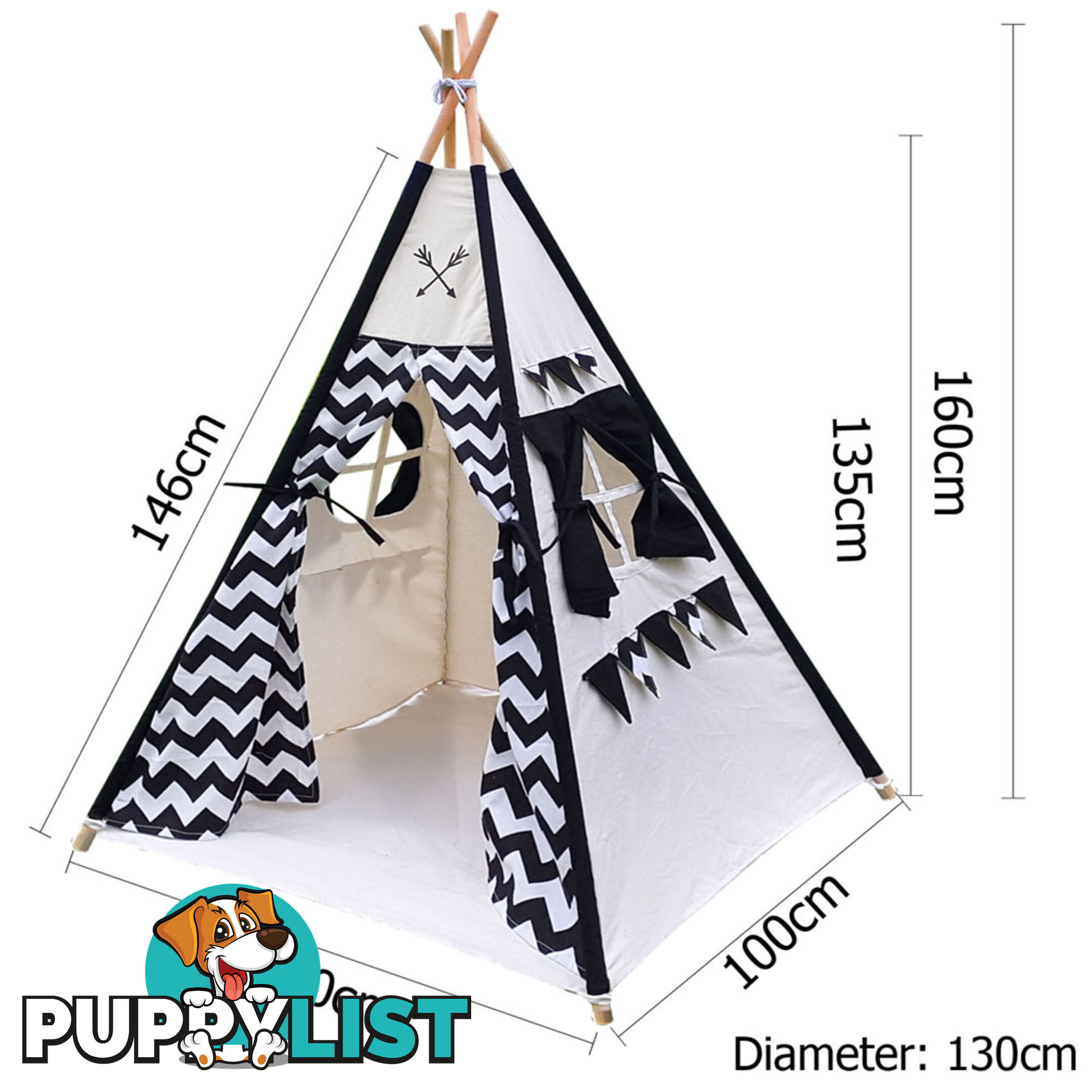 4 Poles Teepee Tent w/ Storage Bag Black