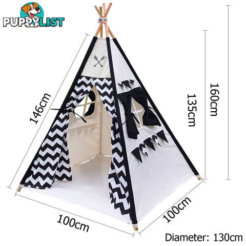 4 Poles Teepee Tent w/ Storage Bag Black