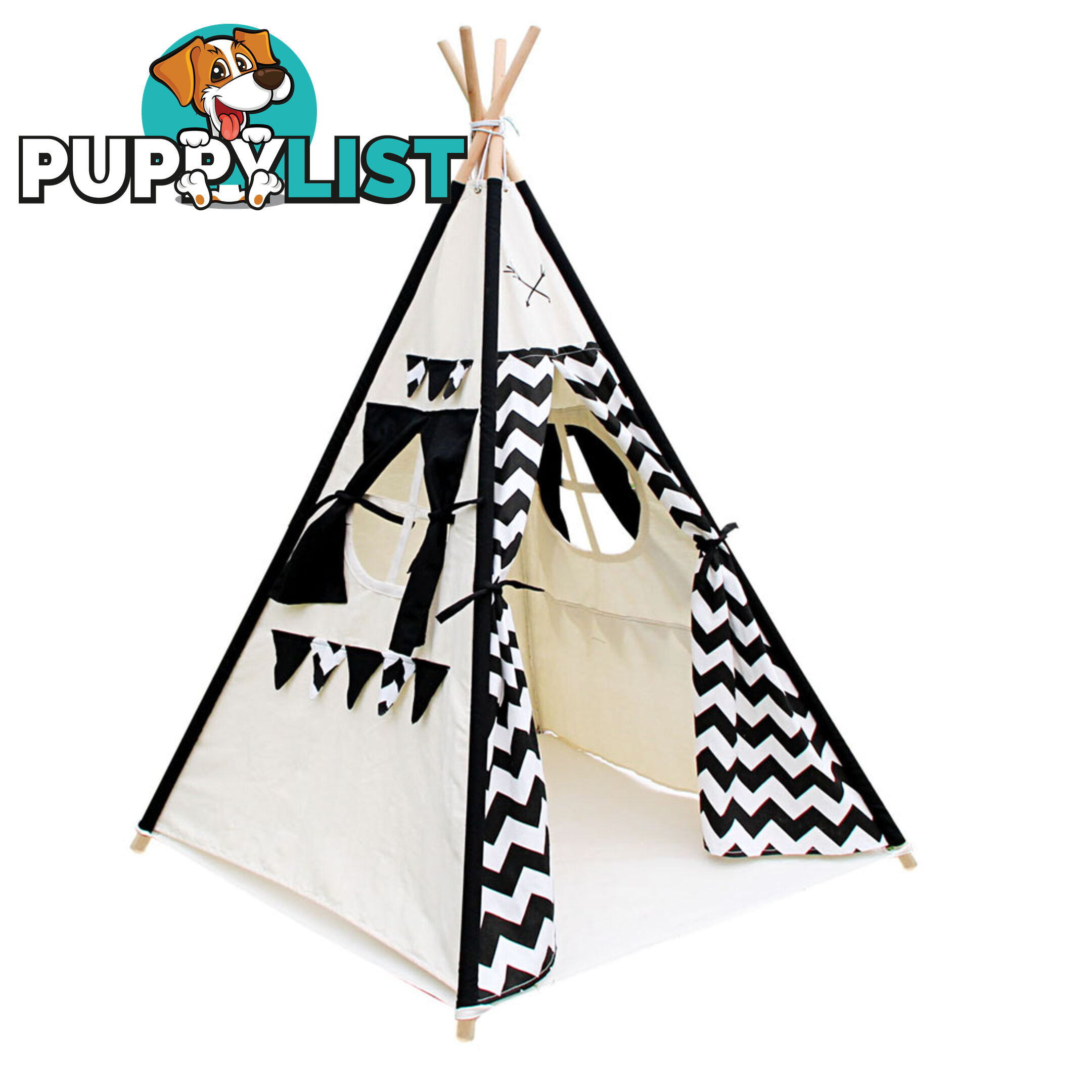 4 Poles Teepee Tent w/ Storage Bag Black