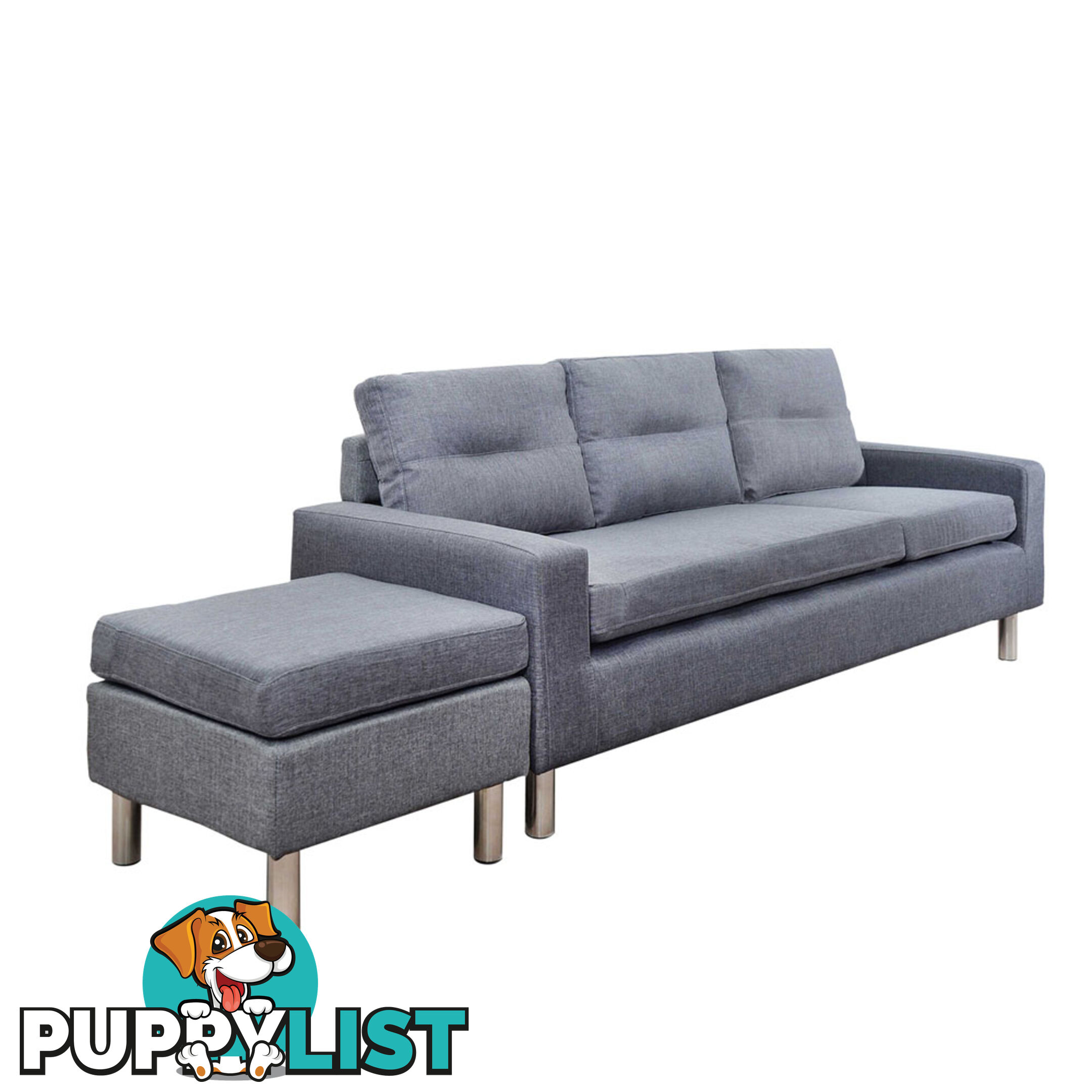 4 Seater Linen Fabric Sofa Couch w/ ottoman Grey