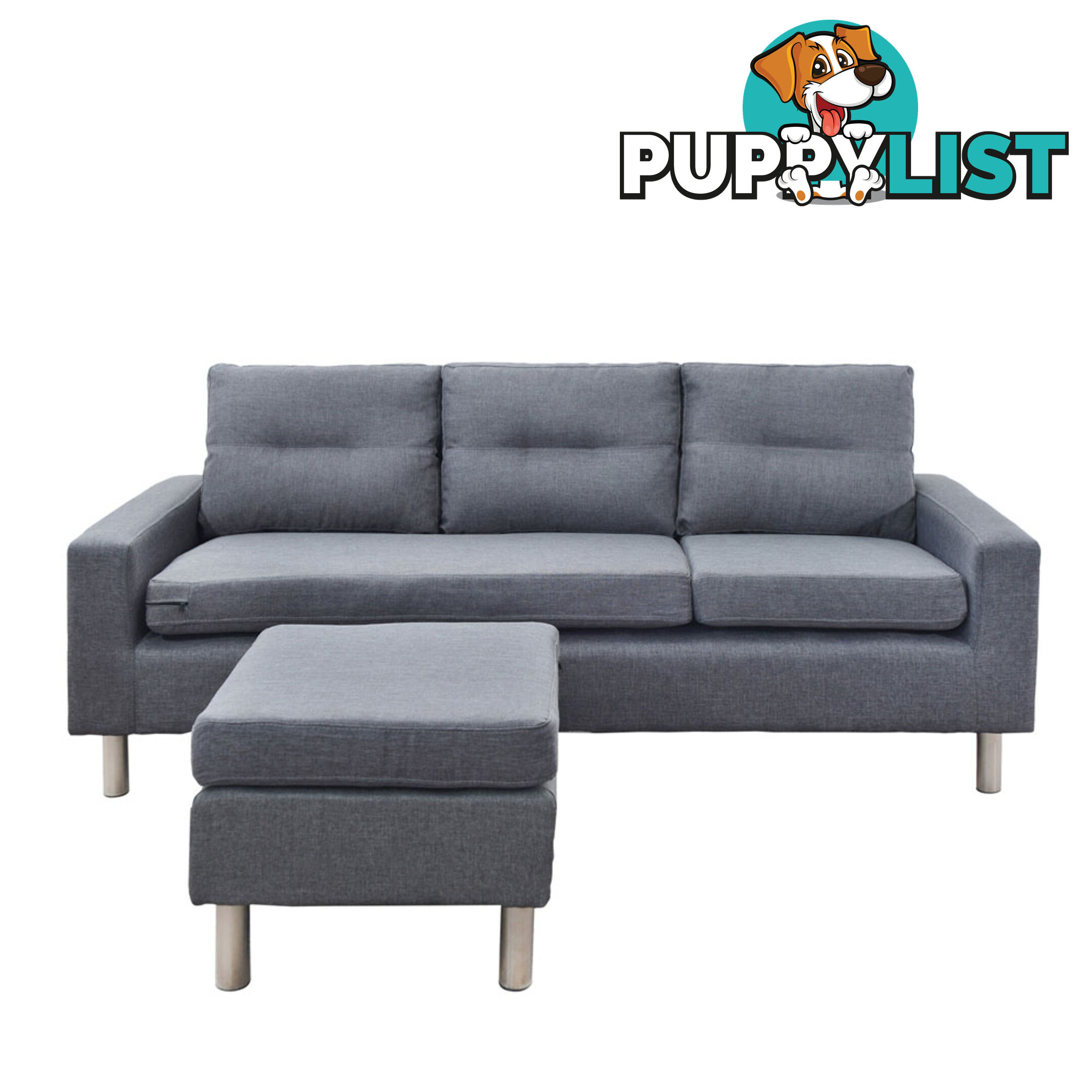 4 Seater Linen Fabric Sofa Couch w/ ottoman Grey