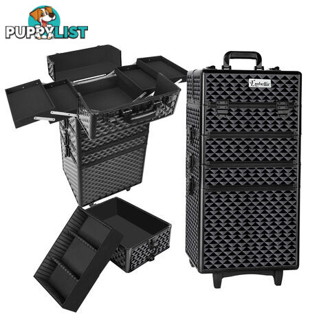 7 in 1 Portable Beauty Make up Cosmetic Trolley Case Diamond Black