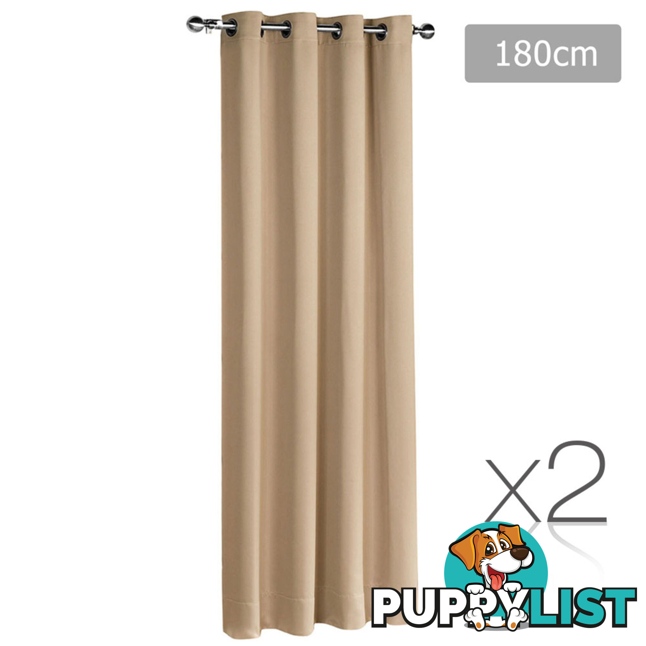 Set of 2 ArtQueen 3 Pass Eyelet Blockout Curtain Latte 180cm