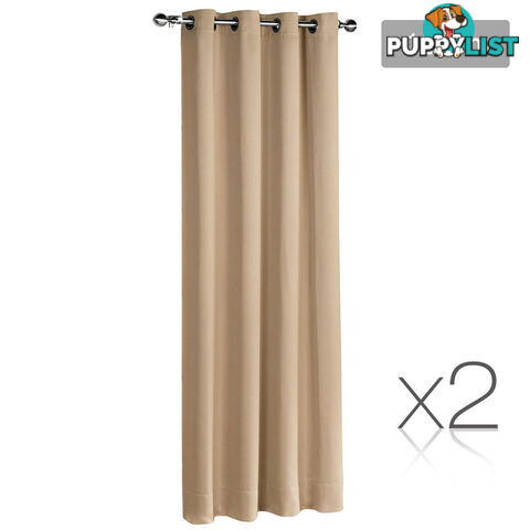 Set of 2 ArtQueen 3 Pass Eyelet Blockout Curtain Latte 180cm