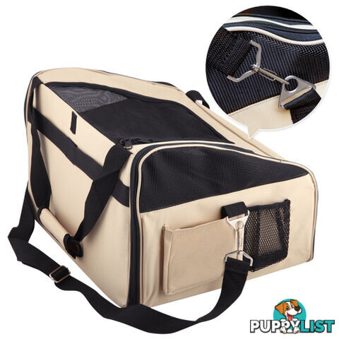 Pet Dog Cat Car Seat Carrier Travel Bag Small Beige