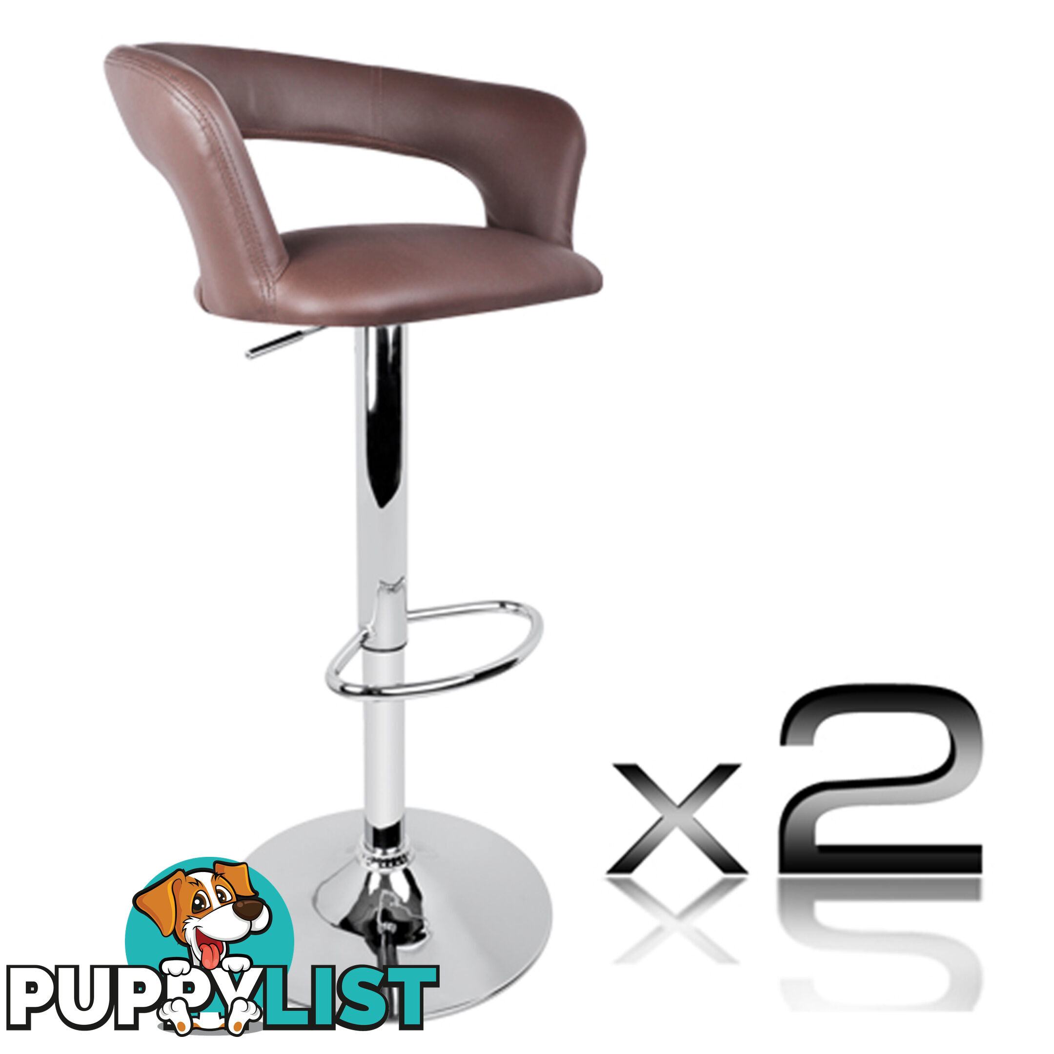 Set of 2 PU Leather Kitchen Bar Stool Chocolate