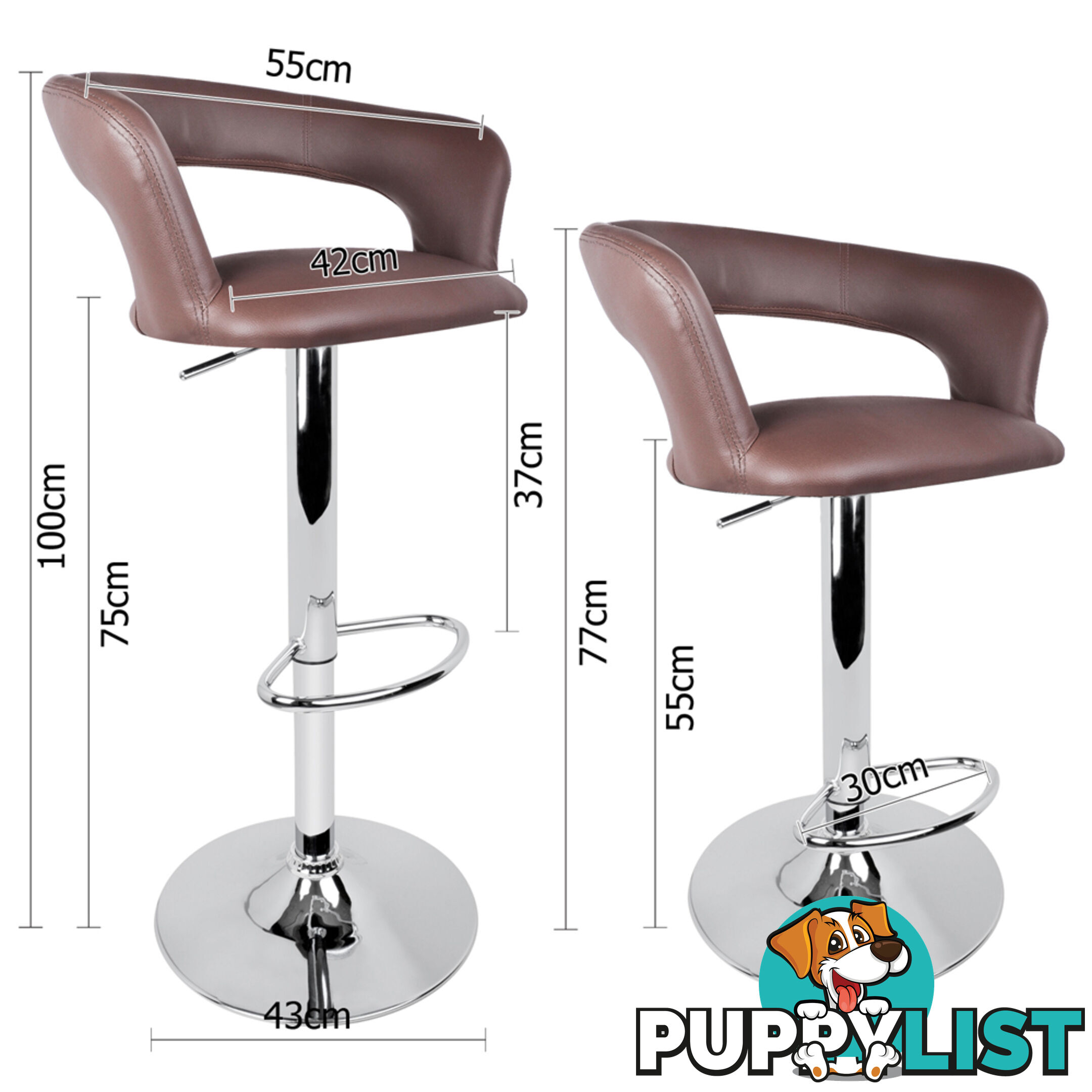 Set of 2 PU Leather Kitchen Bar Stool Chocolate