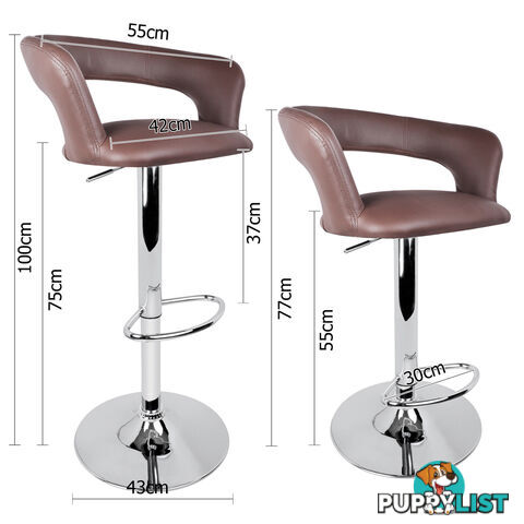 Set of 2 PU Leather Kitchen Bar Stool Chocolate