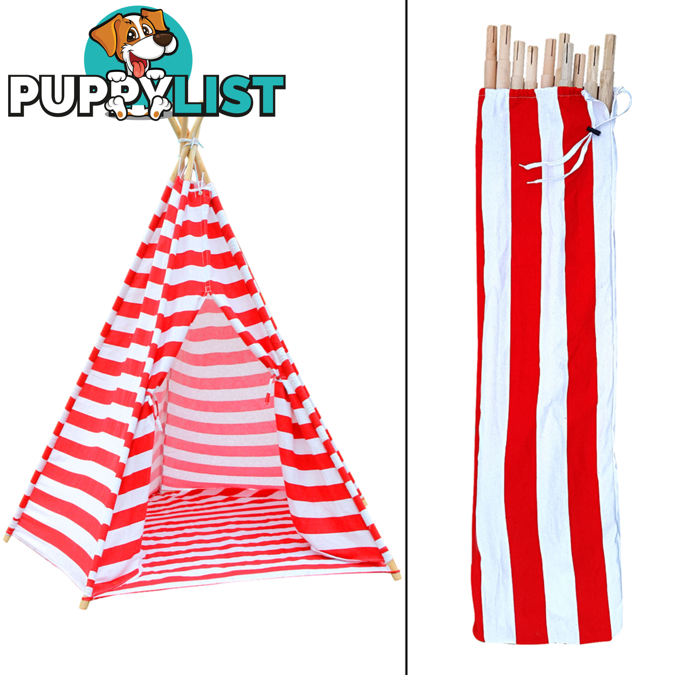 5 Poles Teepee Tent w/ Storage Bag Red