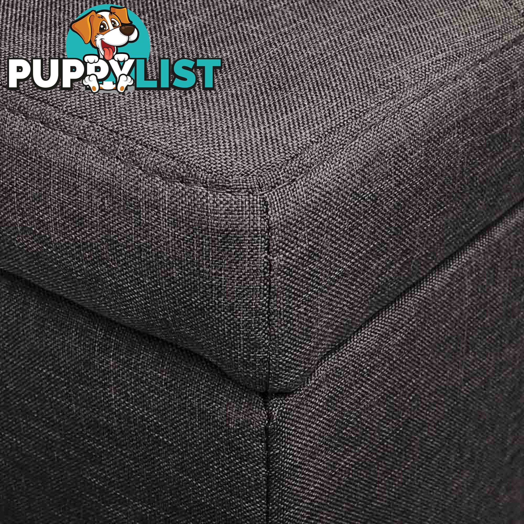 Linen Fabric Storage Ottoman Brown