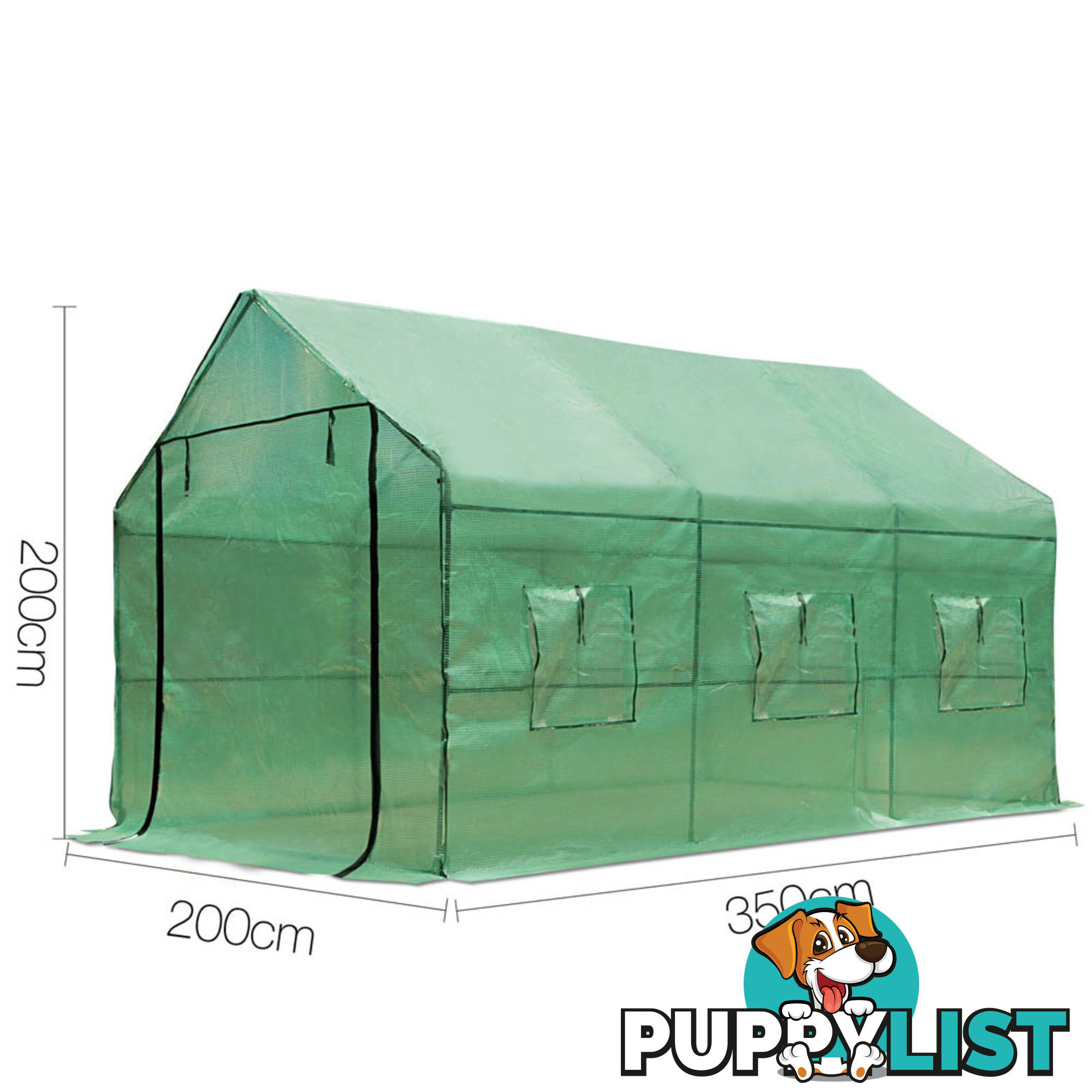 Greenhouse with Green PE Cover - 3.5M x 2M