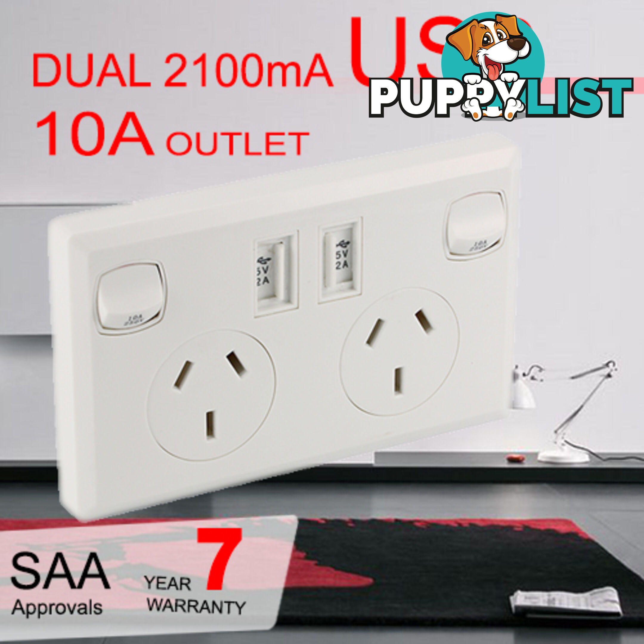 10A Double Australian USB Power Point Power Supply Wall Plug 2 Socket Switch