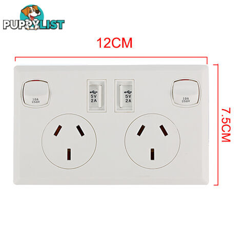 10A Double Australian USB Power Point Power Supply Wall Plug 2 Socket Switch