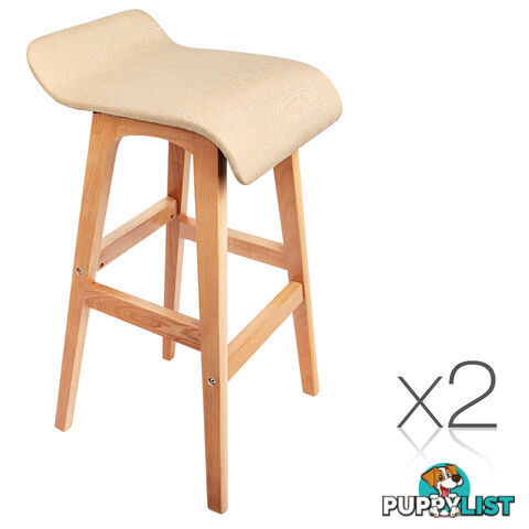 2 x Beech Wood Fabric Bar Stools - Beige