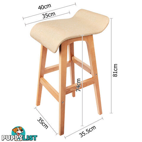 2 x Beech Wood Fabric Bar Stools - Beige