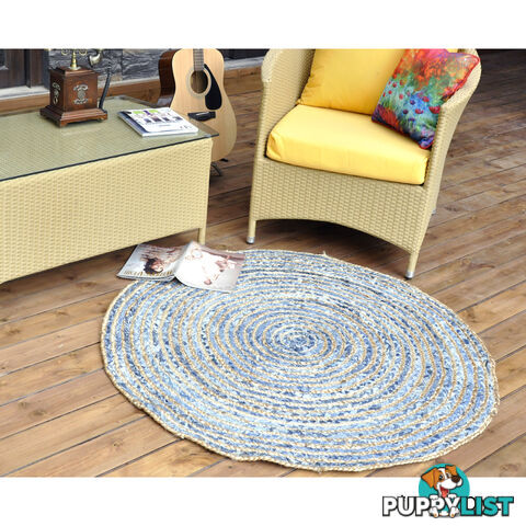 Denim Round Rug Natural & Denim Blue 120x120cm