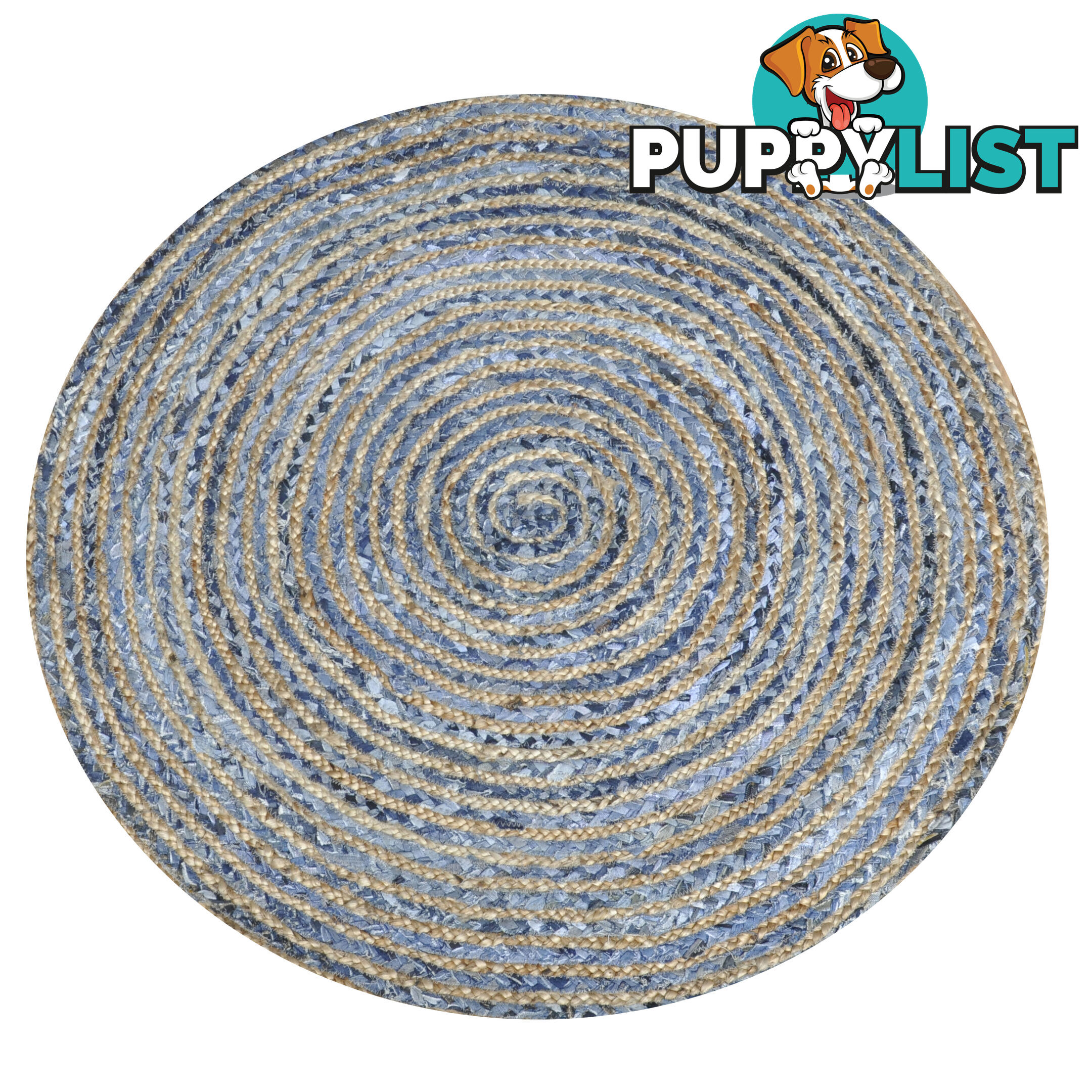 Denim Round Rug Natural & Denim Blue 120x120cm