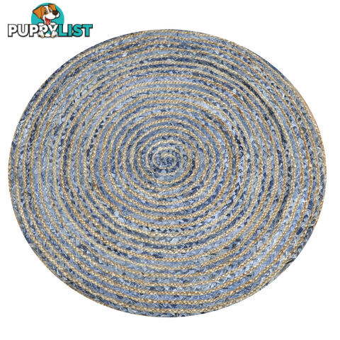 Denim Round Rug Natural & Denim Blue 120x120cm