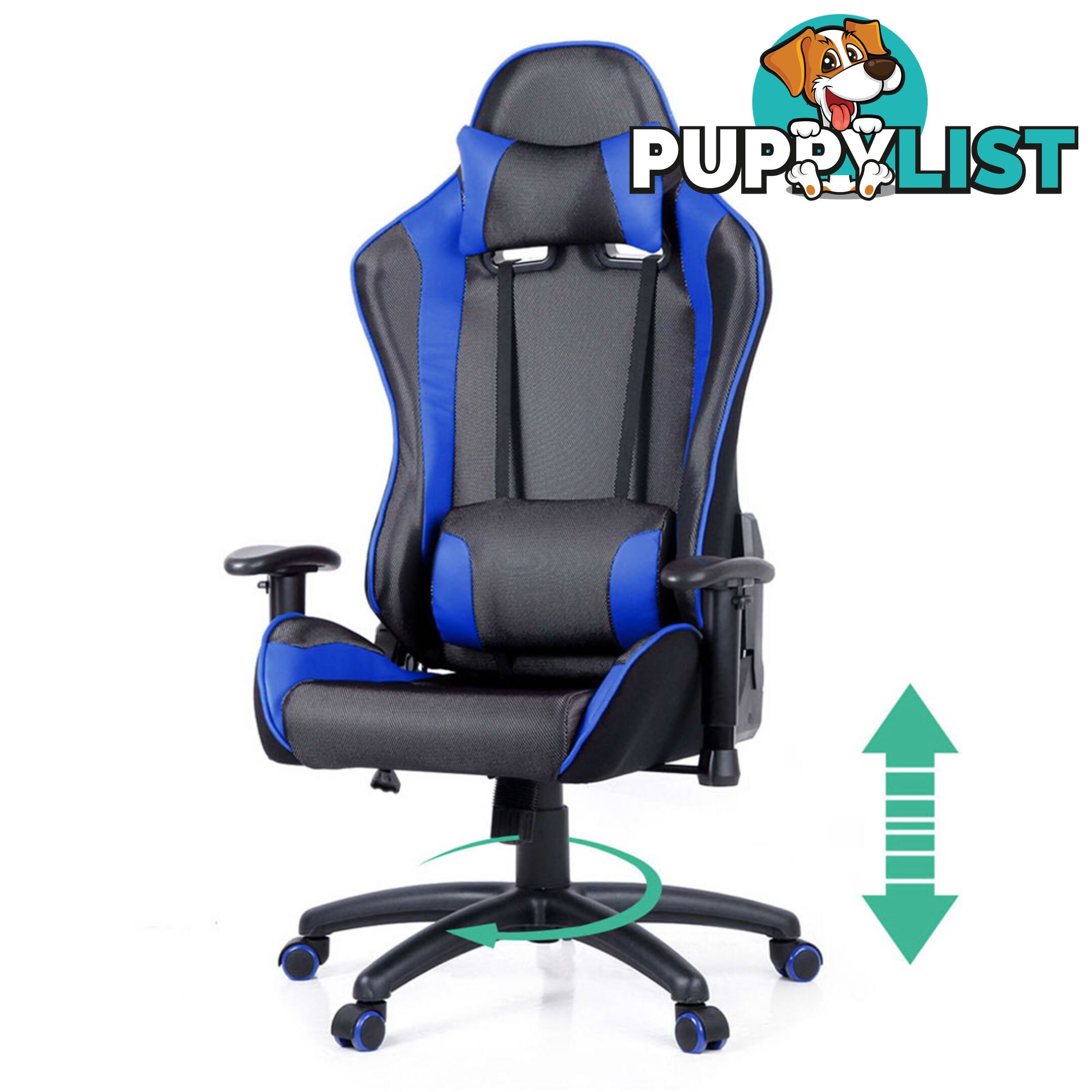 PU Leather & Mesh Reclining Office Desk Gaming Executive Chair - Blue