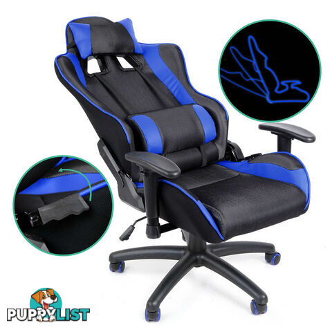 PU Leather & Mesh Reclining Office Desk Gaming Executive Chair - Blue