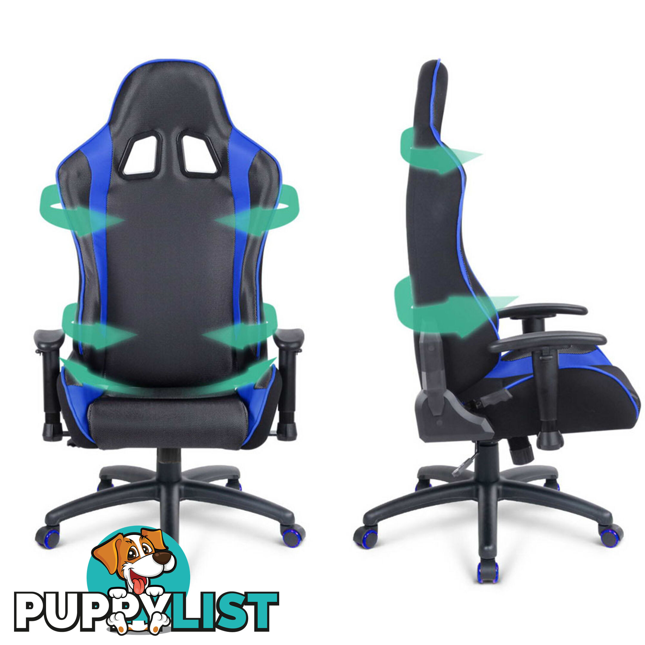 PU Leather & Mesh Reclining Office Desk Gaming Executive Chair - Blue