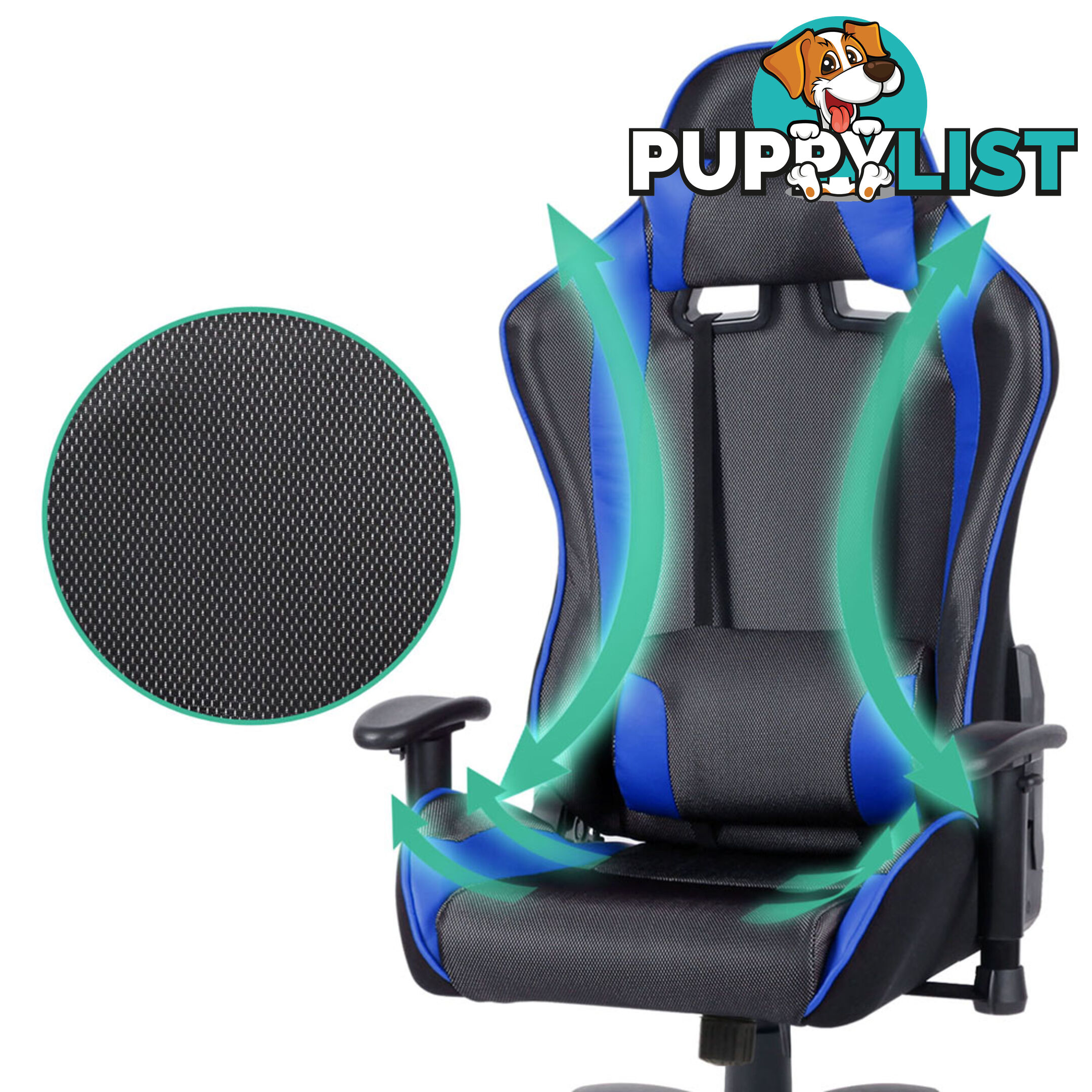 PU Leather & Mesh Reclining Office Desk Gaming Executive Chair - Blue