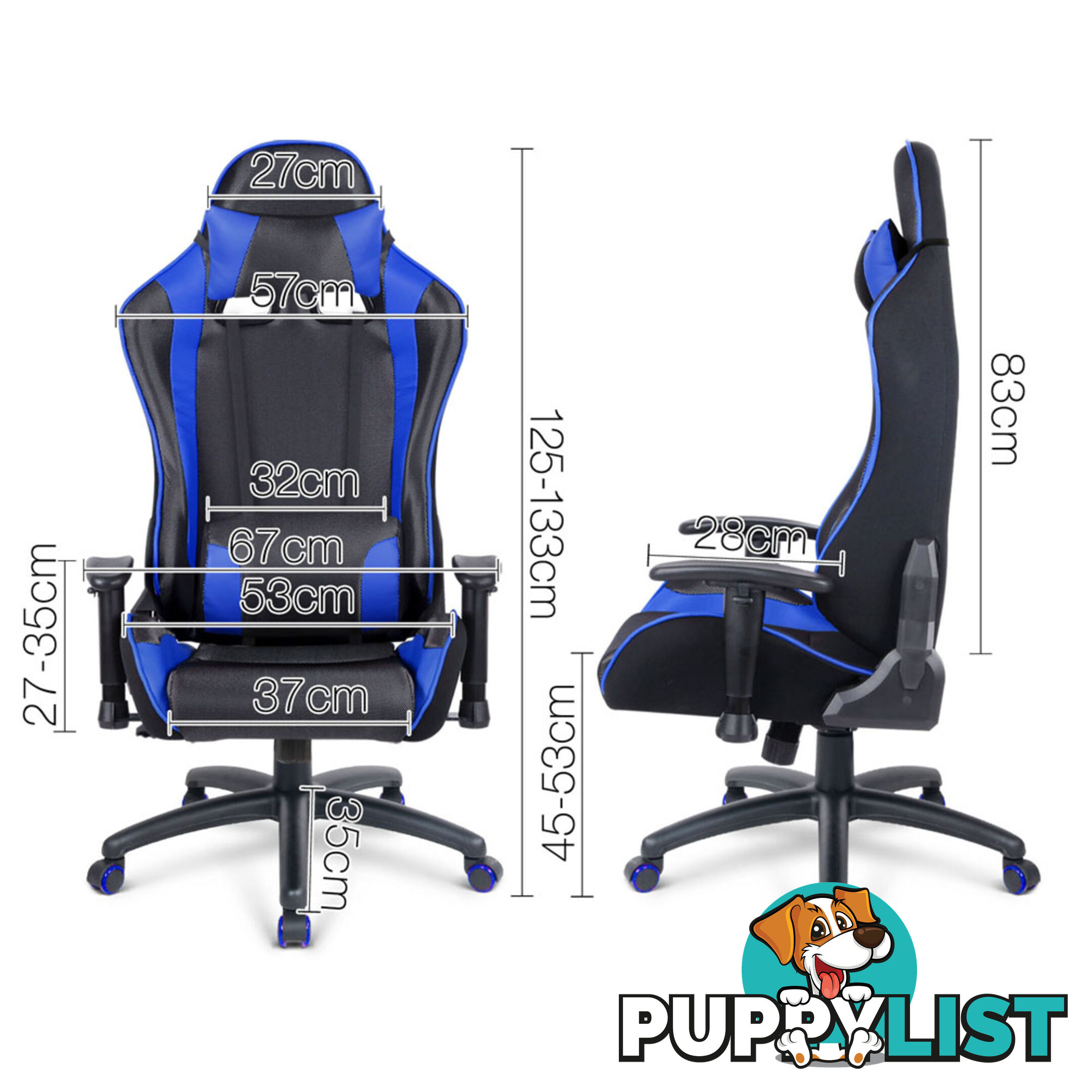 PU Leather & Mesh Reclining Office Desk Gaming Executive Chair - Blue