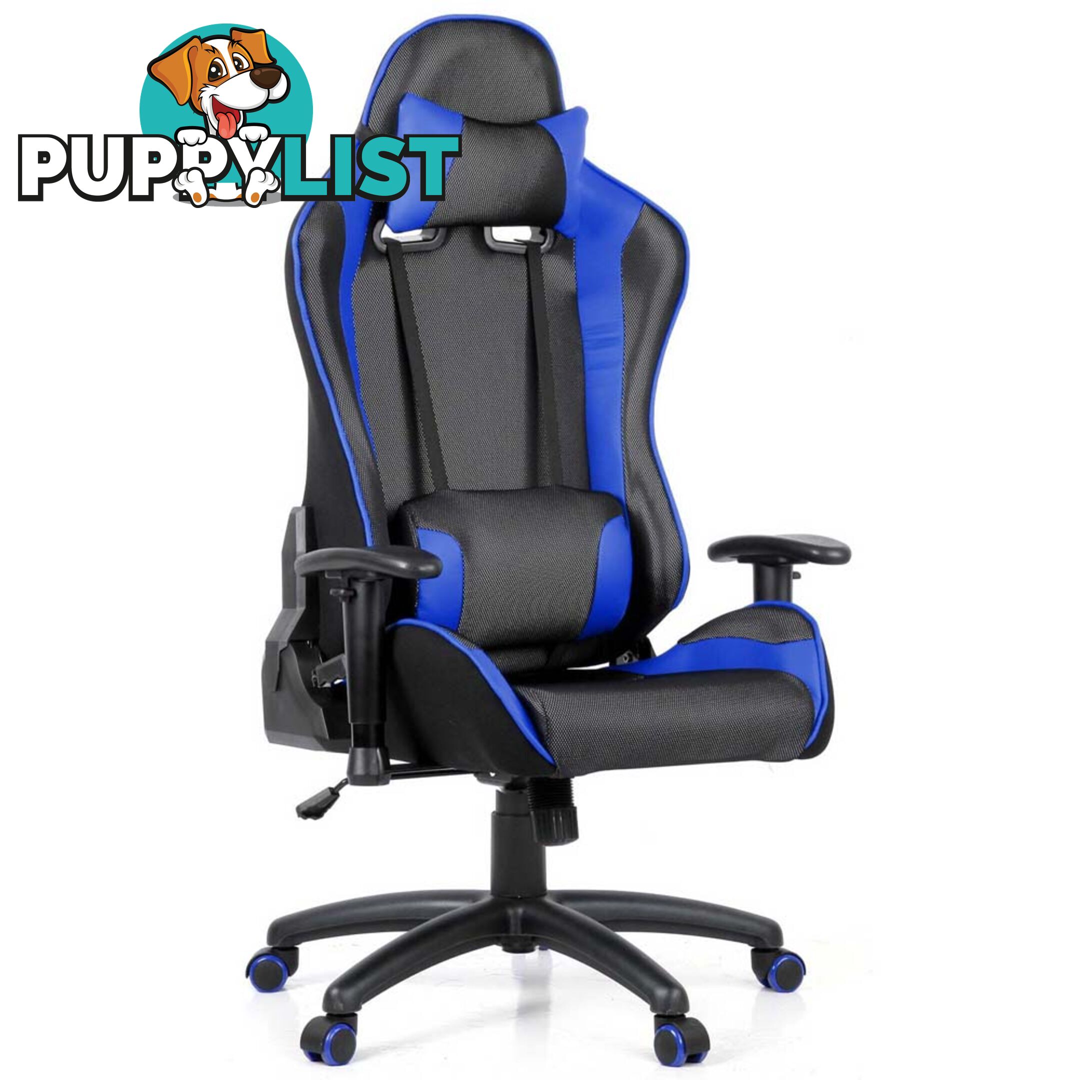 PU Leather & Mesh Reclining Office Desk Gaming Executive Chair - Blue