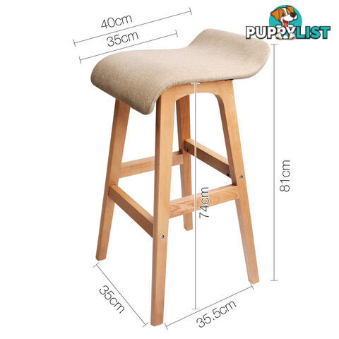 2 x Beech Wood Fabric Bar Stools - Taupe