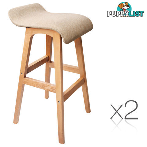 2 x Beech Wood Fabric Bar Stools - Taupe