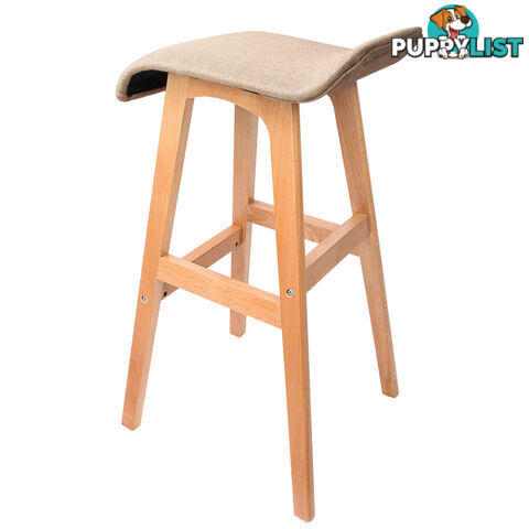 2 x Beech Wood Fabric Bar Stools - Taupe