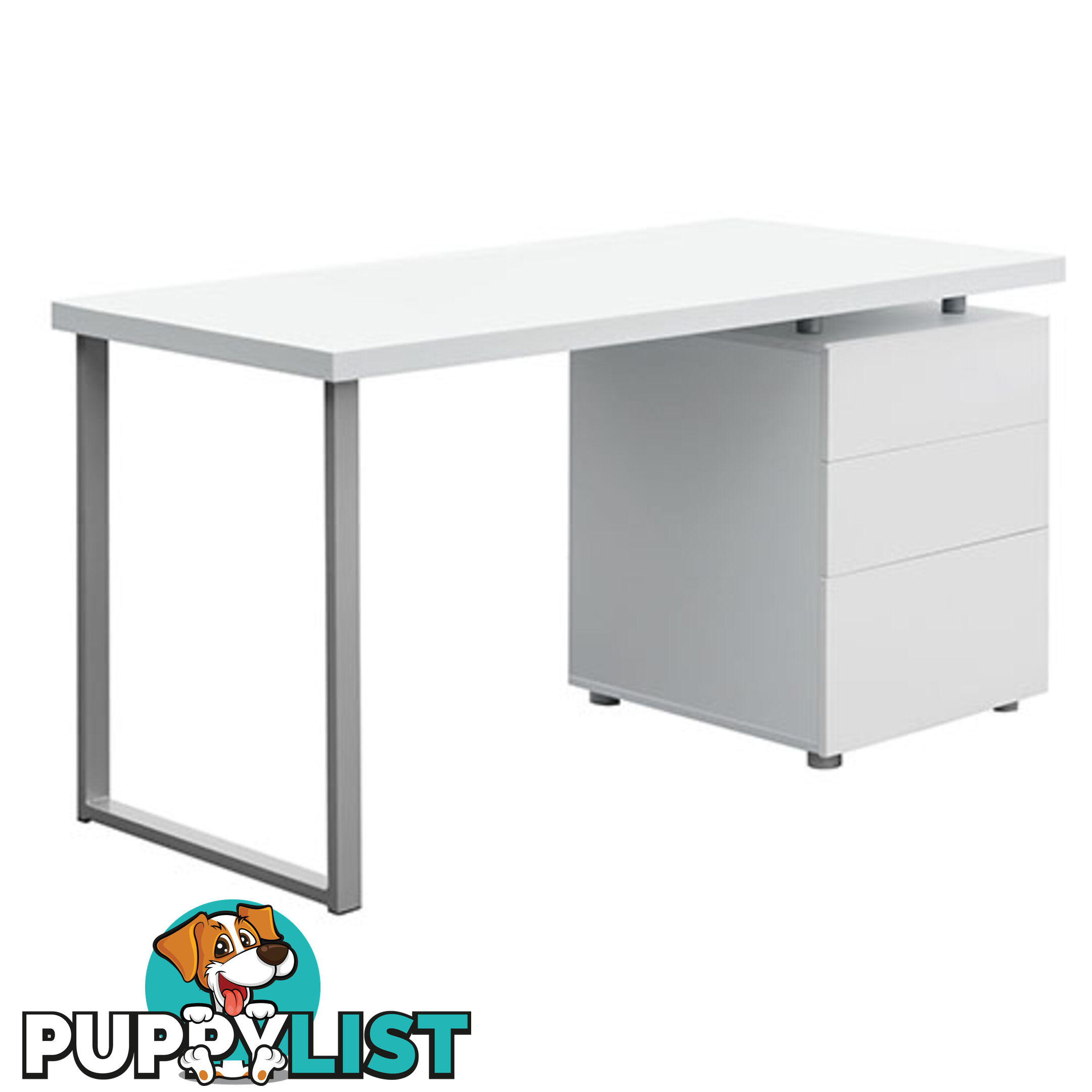 Office Study Computer Desk w/ 3 Drawer Cabinet White