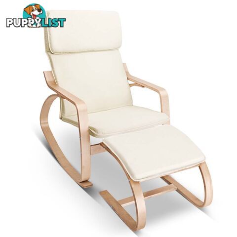 Birch Plywood Fabric Lounge Rocking Chair - Beige - with Foot Stool