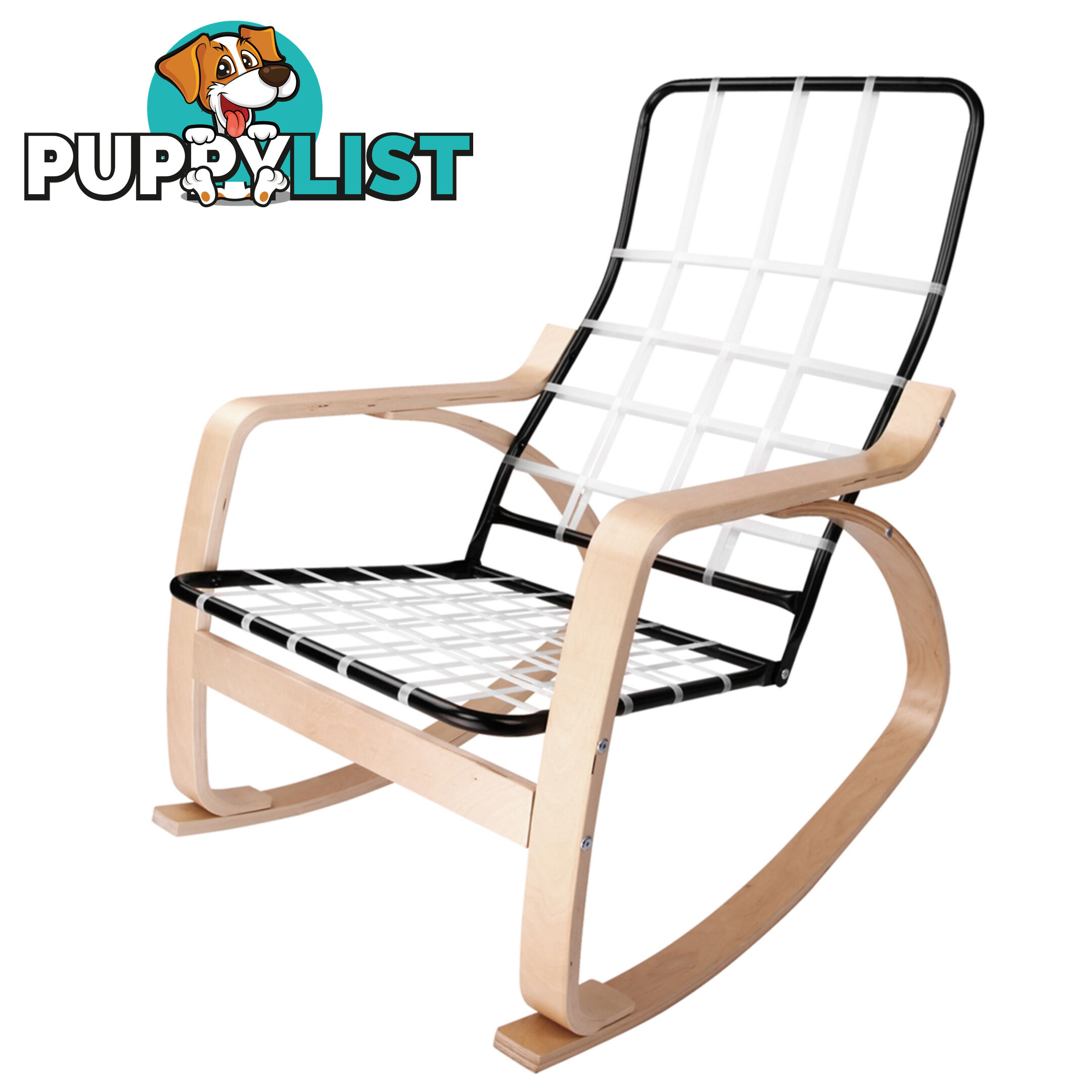 Birch Plywood Fabric Lounge Rocking Chair - Beige - with Foot Stool
