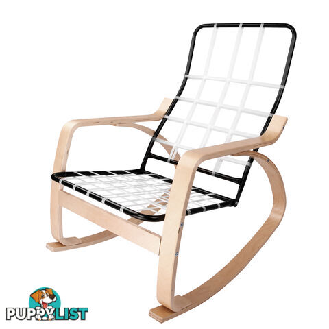 Birch Plywood Fabric Lounge Rocking Chair - Beige - with Foot Stool