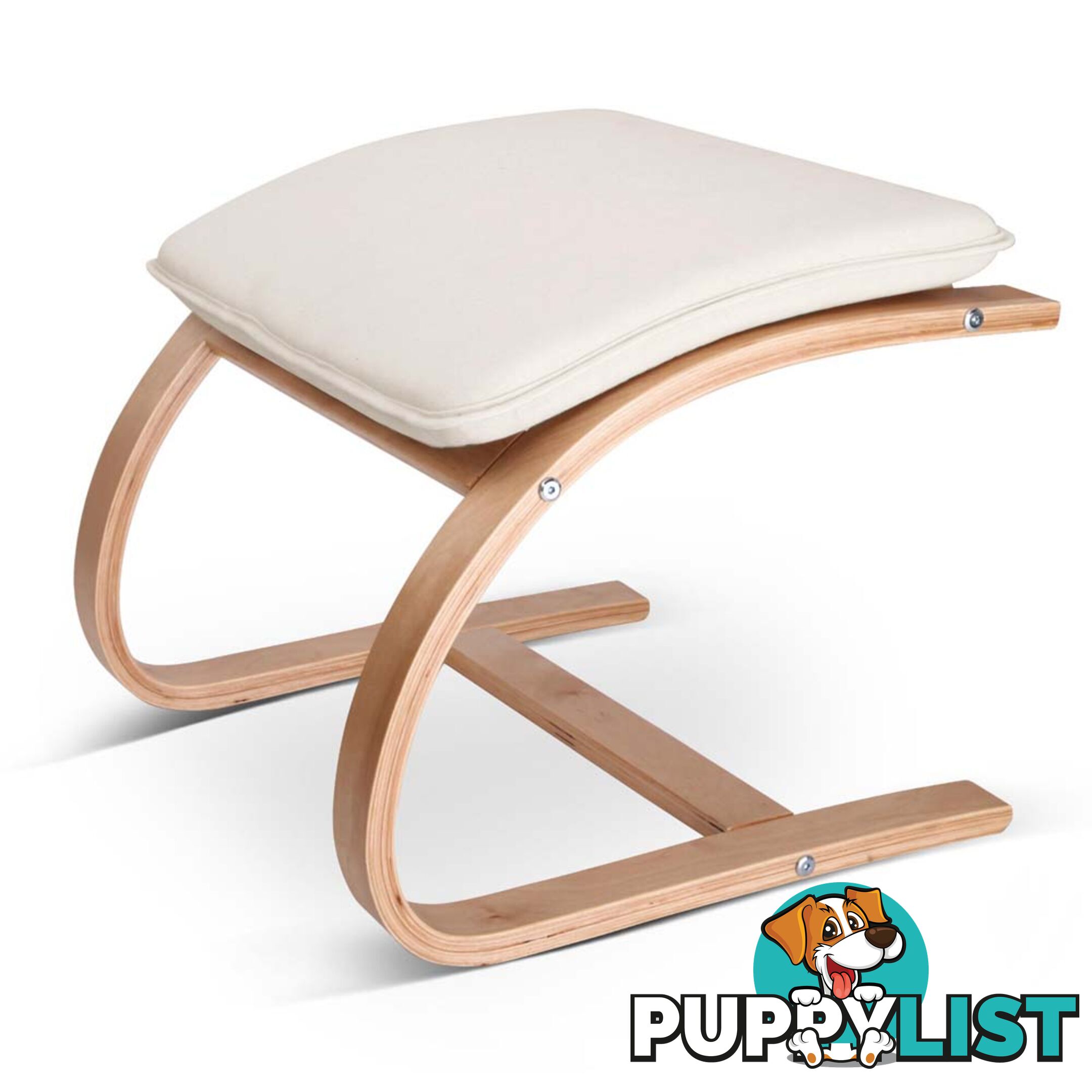 Birch Plywood Fabric Lounge Rocking Chair - Beige - with Foot Stool