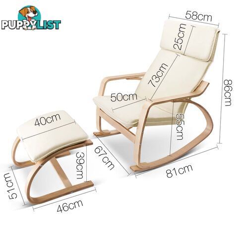 Birch Plywood Fabric Lounge Rocking Chair - Beige - with Foot Stool
