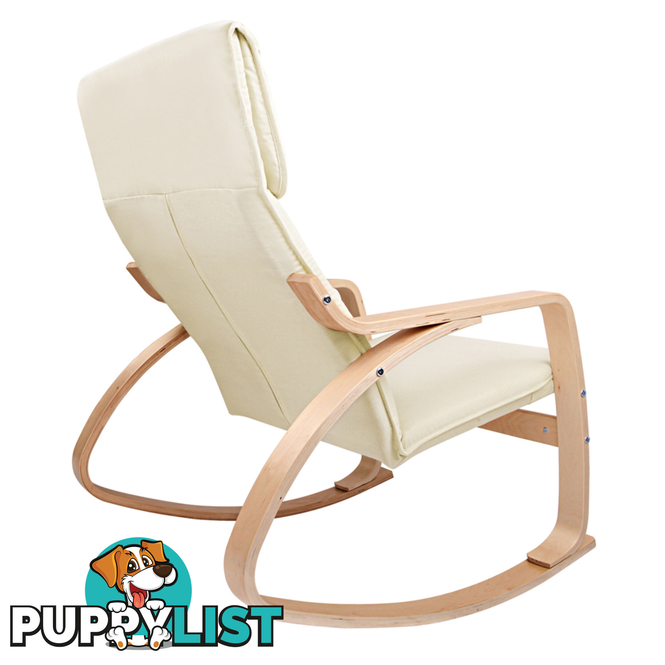 Birch Plywood Fabric Lounge Rocking Chair - Beige - with Foot Stool