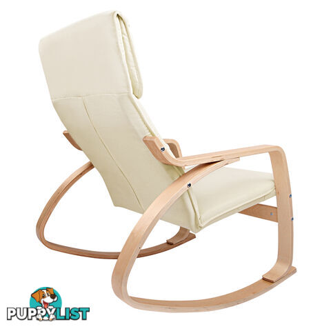 Birch Plywood Fabric Lounge Rocking Chair - Beige - with Foot Stool