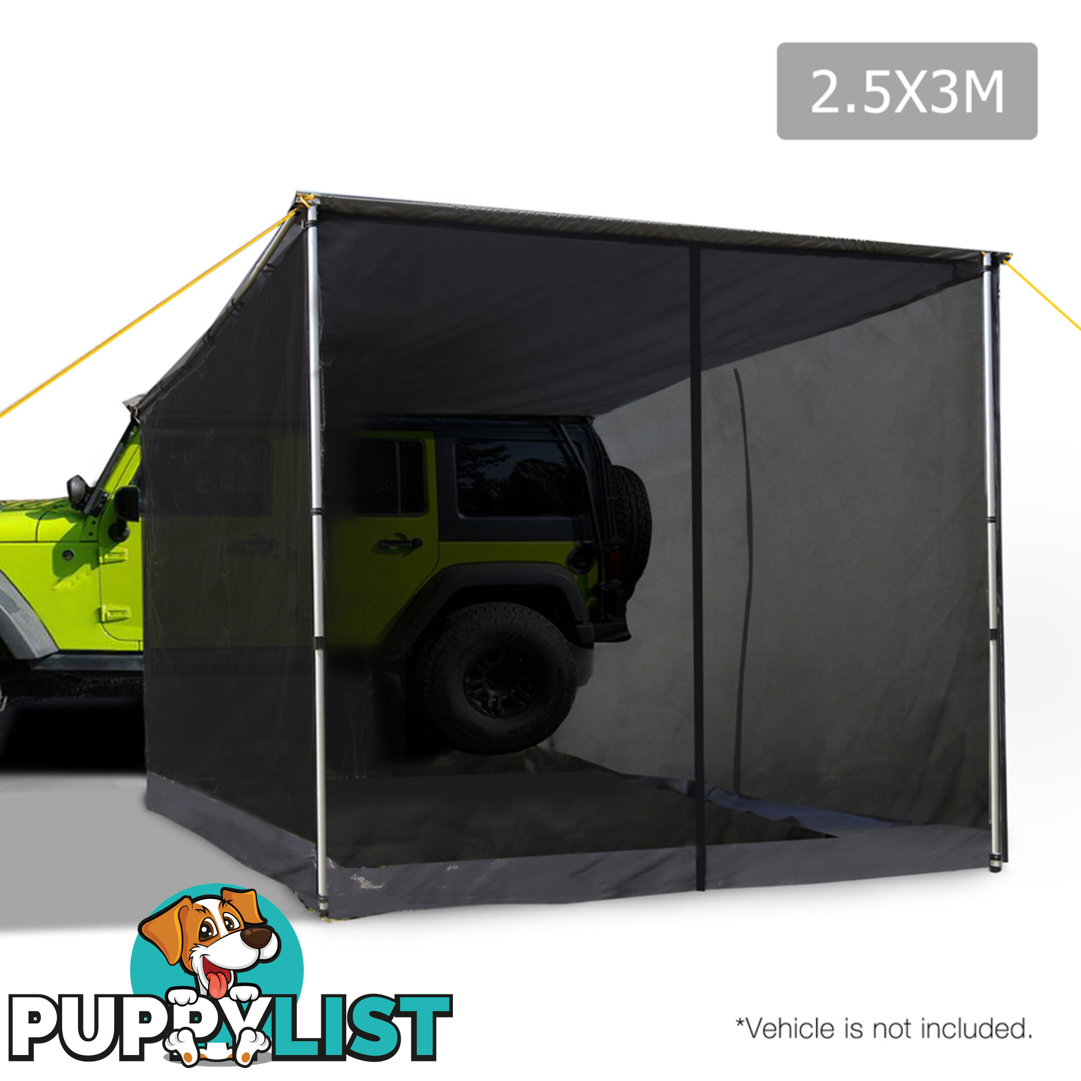 2.5X3M Car Awning & Mesh Screen - Grey